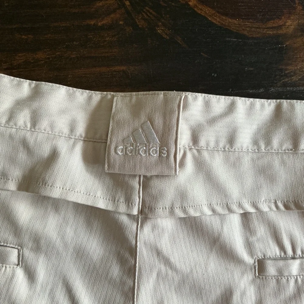 Adidas ClimaCool Mens Golf Pants 40x28 Beige Tan 3-Stripe Straight Leg Polyester